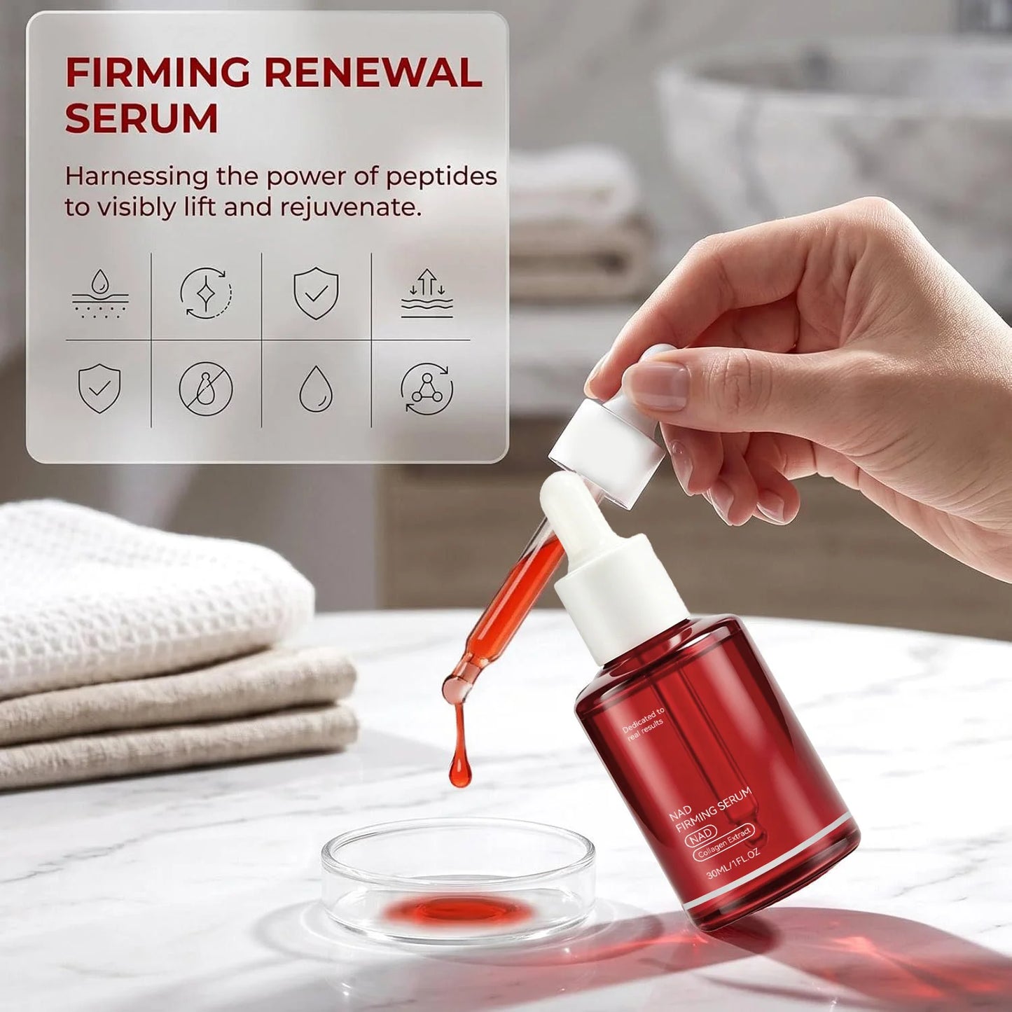 NAD+ Firming Serum Collagen Extract & Peptides Facial Serum Improve Skin Elasticity for Smoother Suitable for All Skin Types30Ml